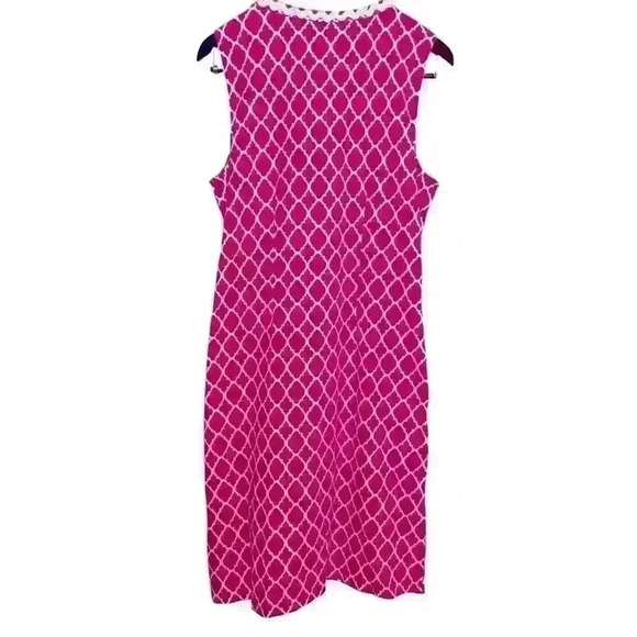 TALBOTS Pink White Quatrefoil Print MIDI Dress Size L Sleeveless Pockets Casual - Picture 4 of 10